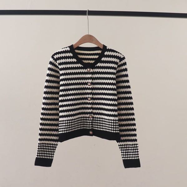  A779-Áo Len Dệt Kim Cardigan Kẻ Sọc Lượn Sóng Mùa Thu 