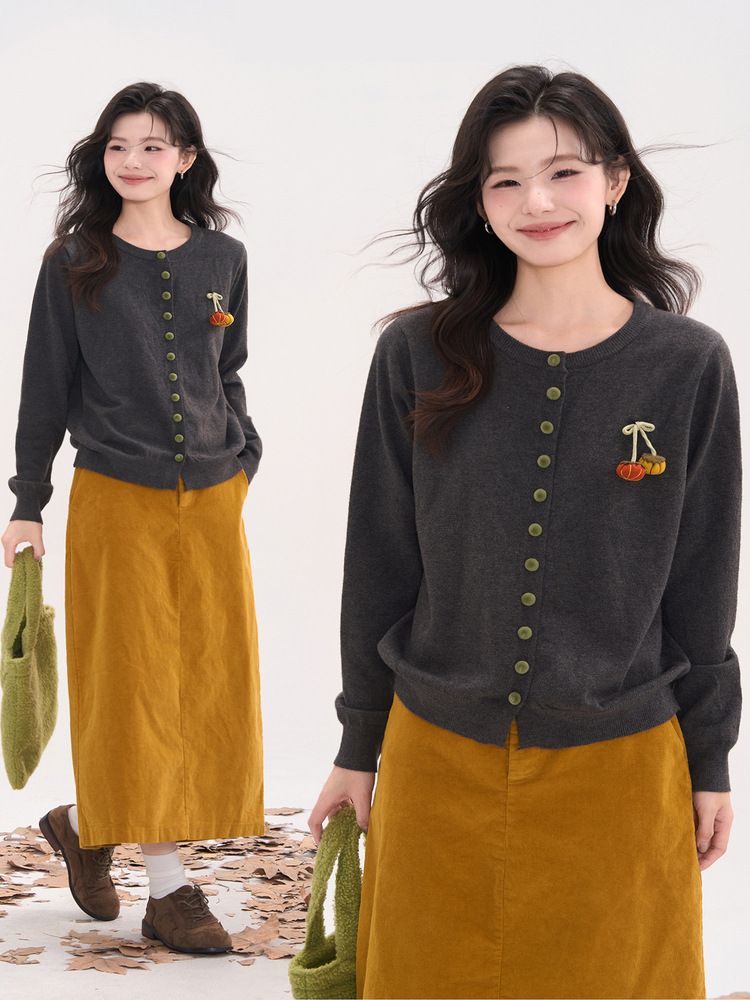  A741-Áo Len Dệt Kim Cardigan Bí Ngô Mùa Thu Hàn Quốc 
