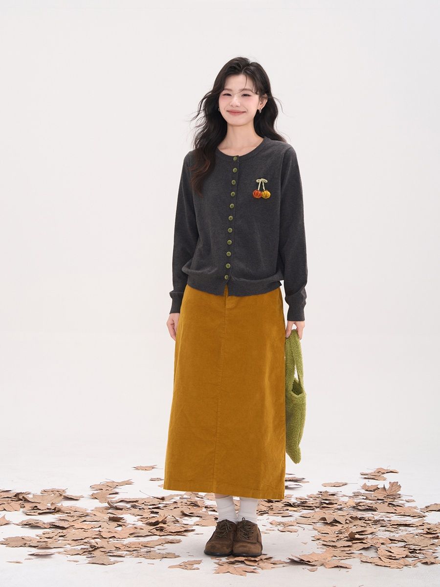  A741-Áo Len Dệt Kim Cardigan Bí Ngô Mùa Thu Hàn Quốc 