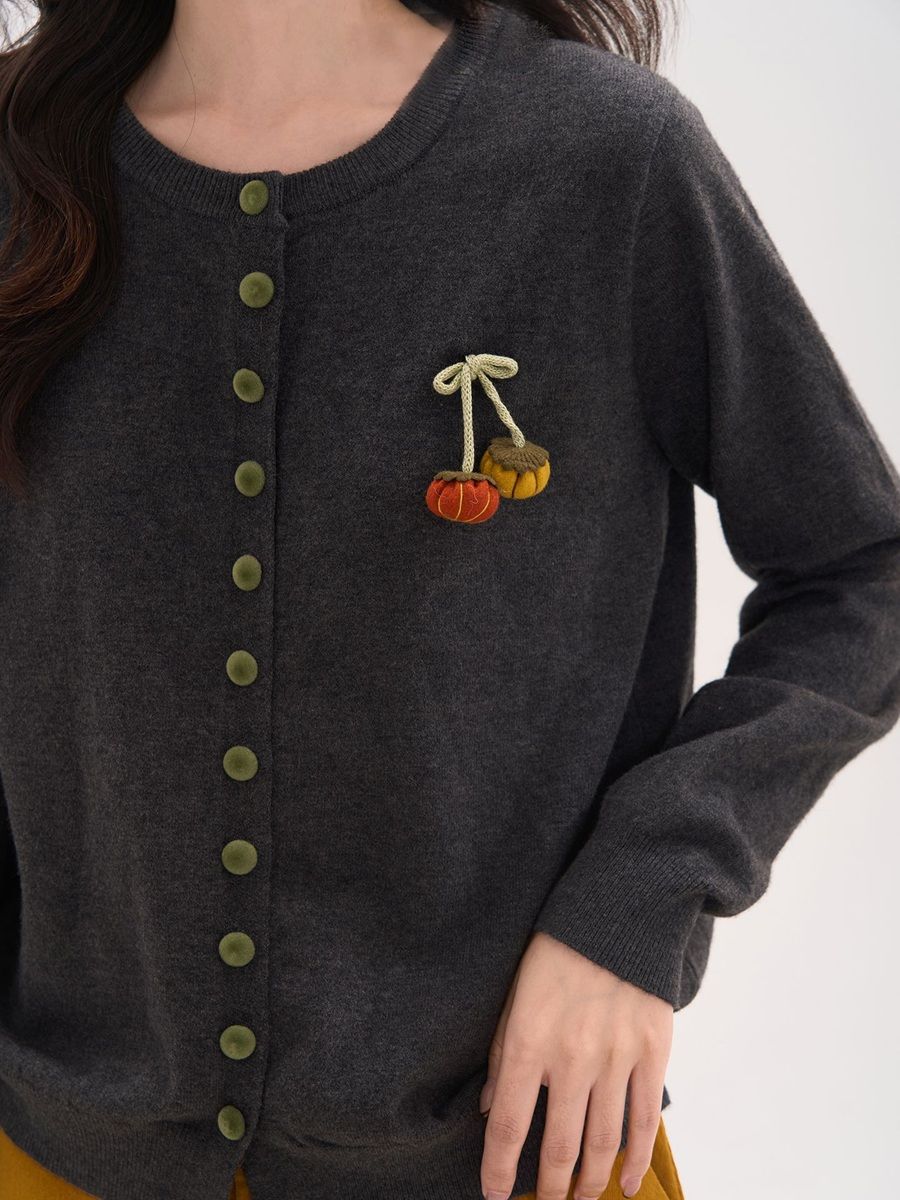  A741-Áo Len Dệt Kim Cardigan Bí Ngô Mùa Thu Hàn Quốc 