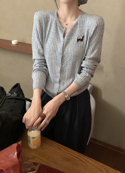  A744-Áo Len Dệt Kim Cardigan Cổ Tròn Dài Tay Cún Con 