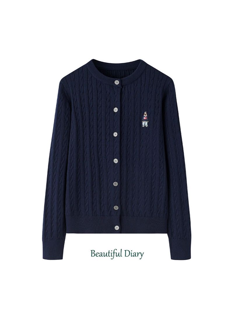  A722-Áo Len Dệt Kim Cardigan Thêu Gấu Mùa Thu Hàn Quốc 
