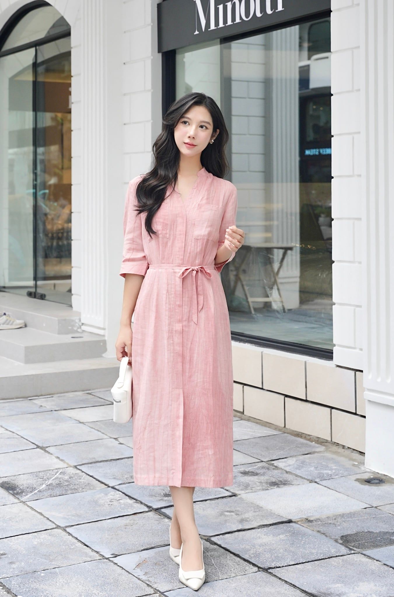 D193- Đầm Sơ Mi Linen Tencel Màu Loang 