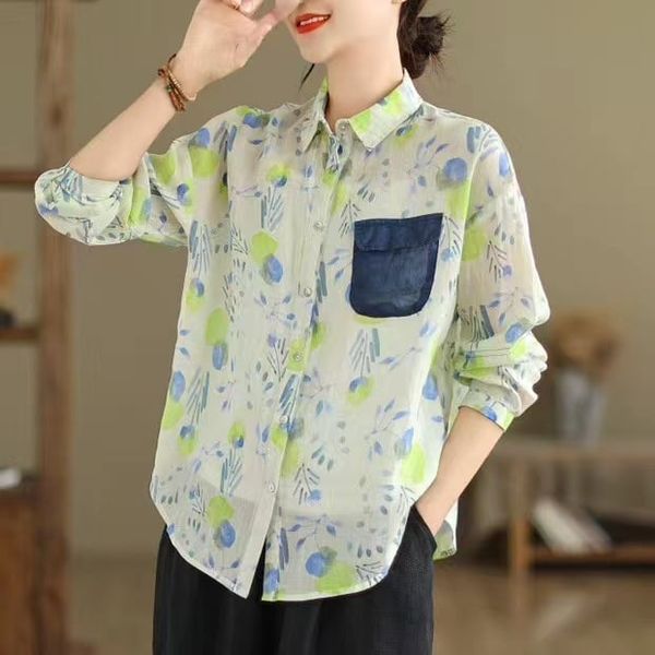  A539-Áo Ramie Phối Túi Nghệ Thuật 