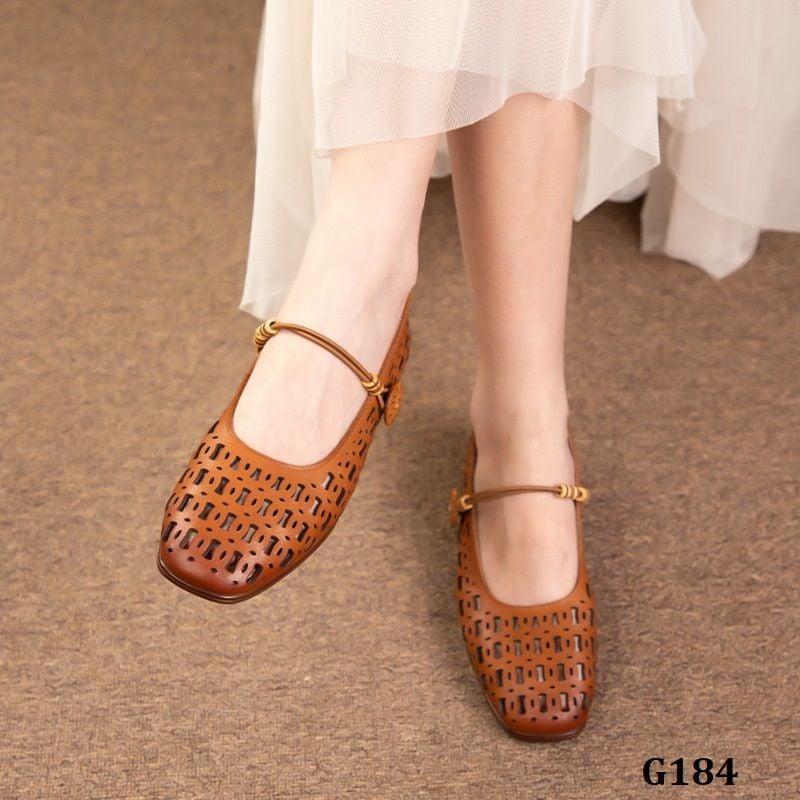  G184-Giày Da Thật Êm Thoáng Hollow 