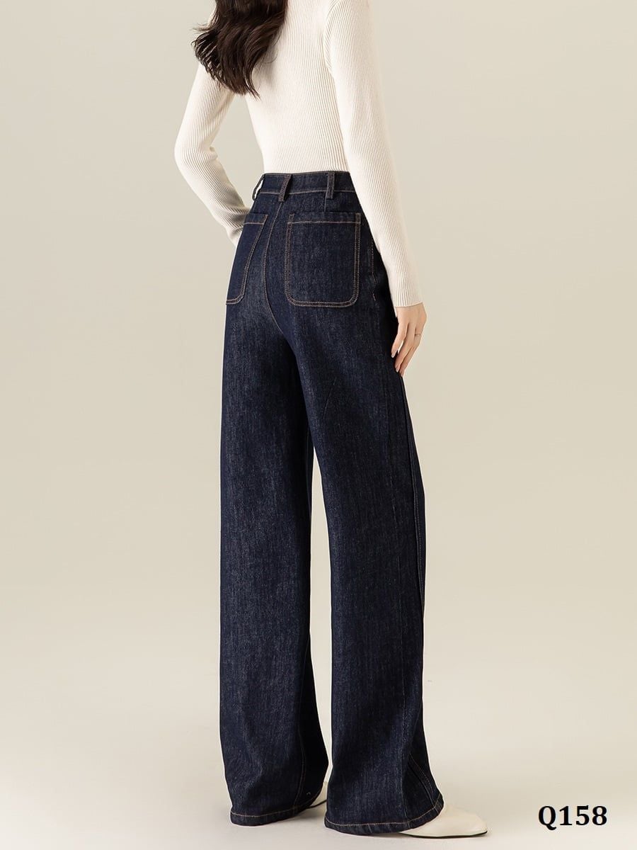  Q158-Quần Jeans Ống Suông Tối Giản 