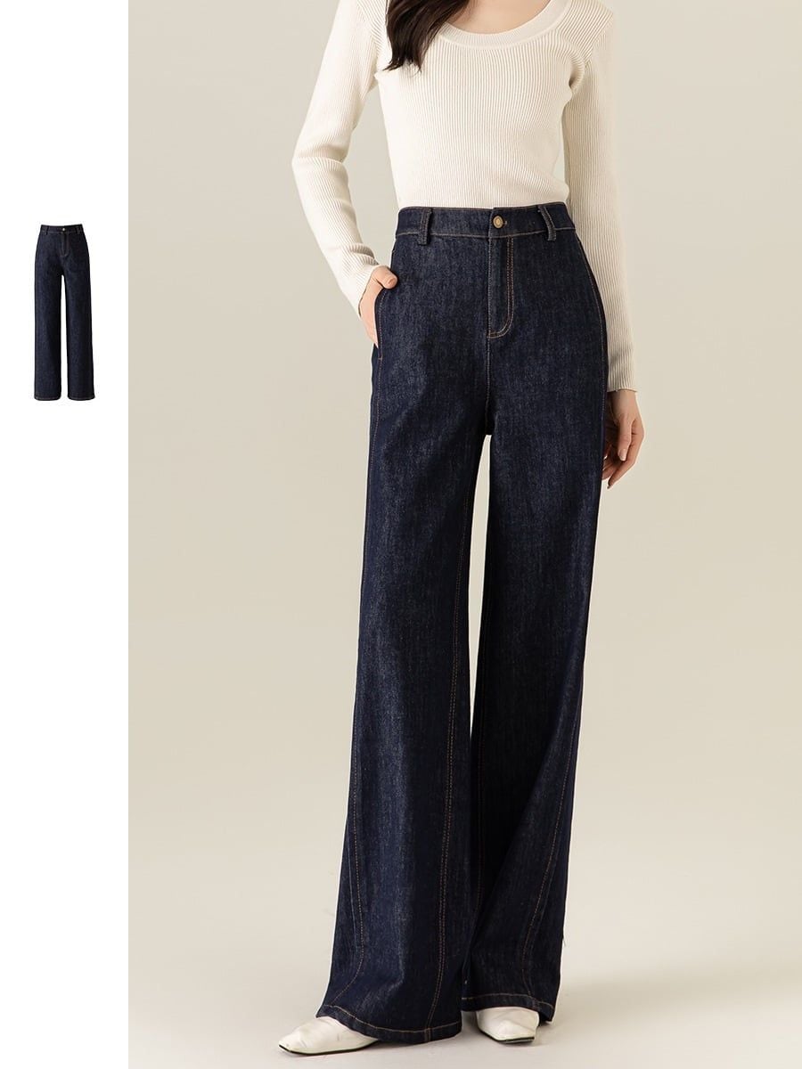  Q158-Quần Jeans Ống Suông Tối Giản 