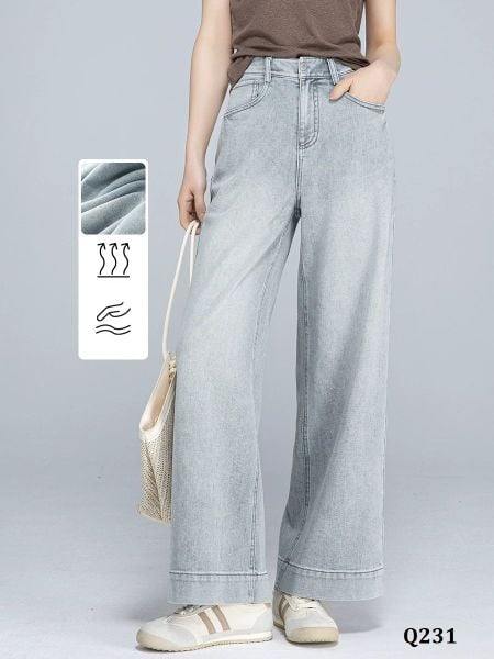  Q231-Quần Jeans Ống Rộng Cổ Điển Lai Kiểu 9 Tấc 