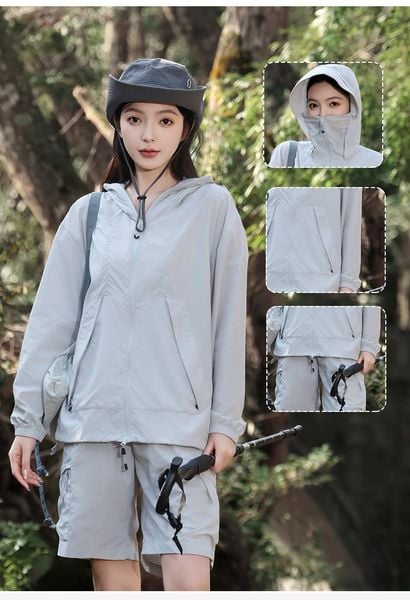  K19-Áo Khoác Chống Nắng Có Nón Che Mặt 