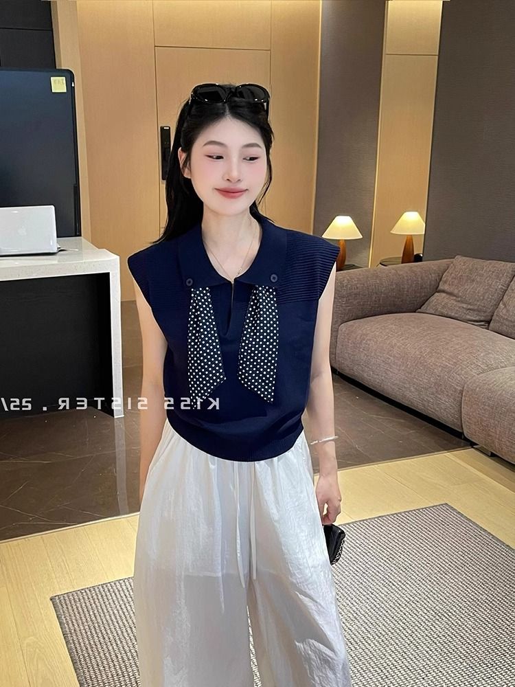  A670-Áo Len Lụa Cổ Polo Phối Khăn 