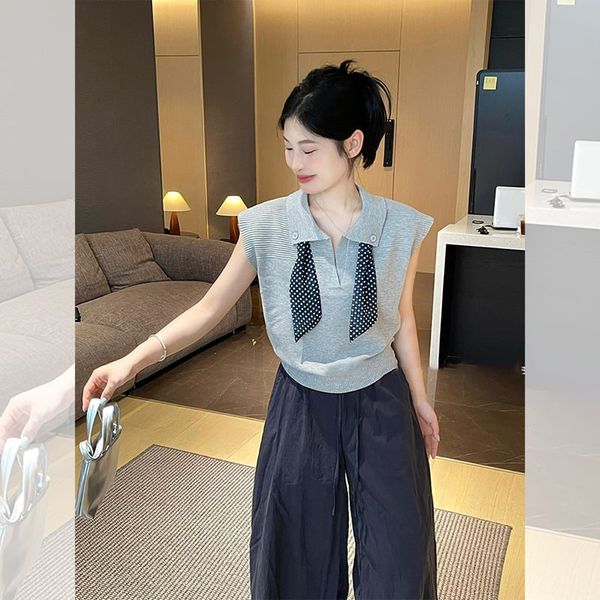  A670-Áo Len Lụa Cổ Polo Phối Khăn 