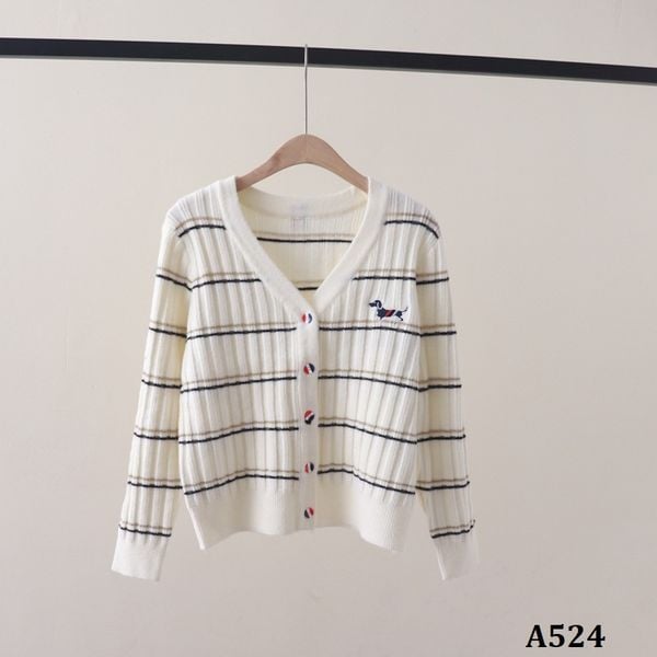  A524-Áo Khoác Len Cún Cưng Kẻ Sọc 