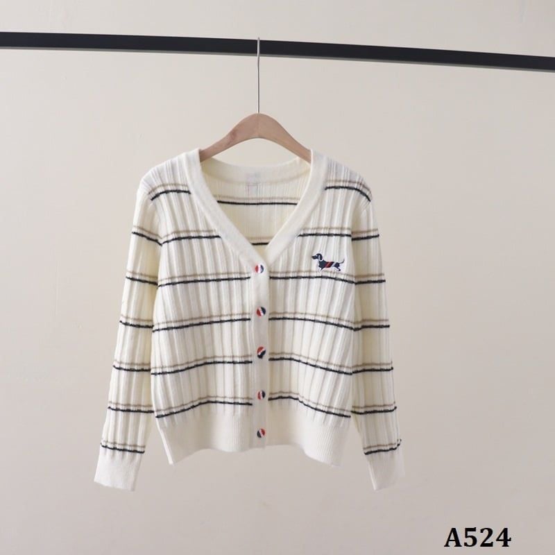  A524-Áo Khoác Len Cún Cưng Kẻ Sọc 