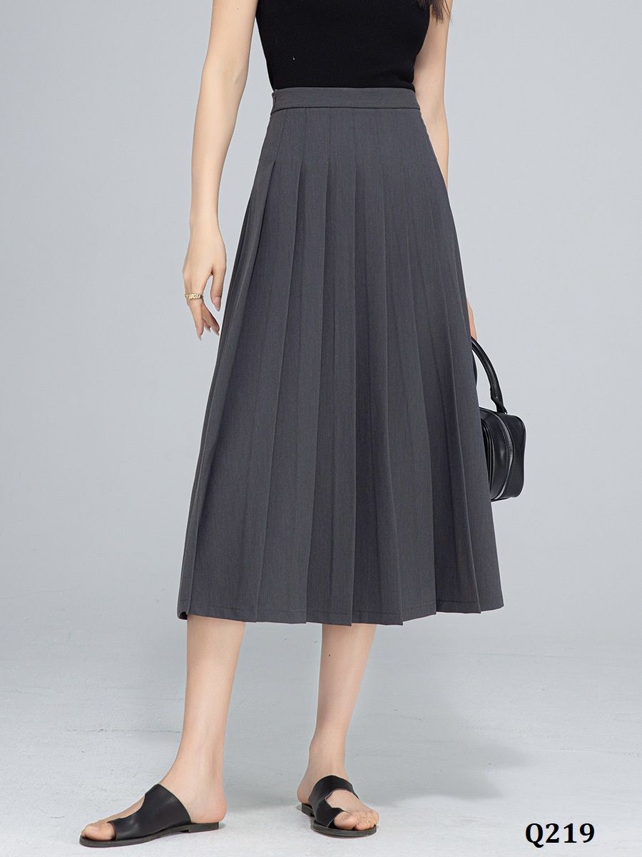  Q219-Chân Váy Lụa Mềm Mượt Co Dãn Xếp Ly 