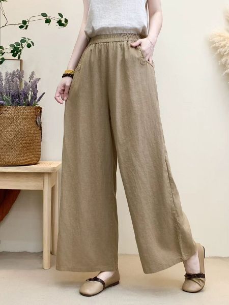  Q180-Quần Linen Ống Rộng Thêu Túi 