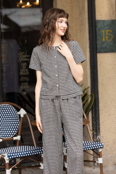  B6-Bộ Sọc Karo Form Lửng Đen Áo A659 + Quần Q277 