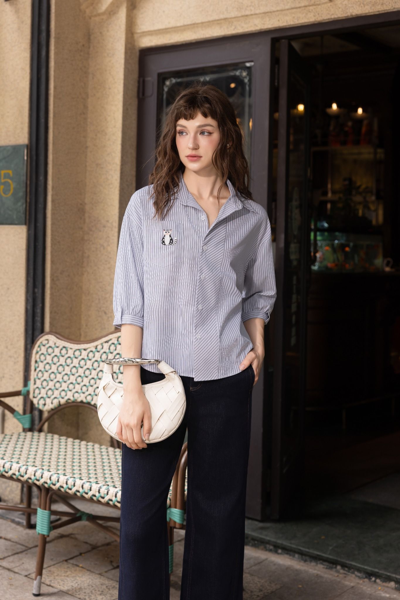  A664-Áo Sơ Mi Sọc Tay Lỡ 