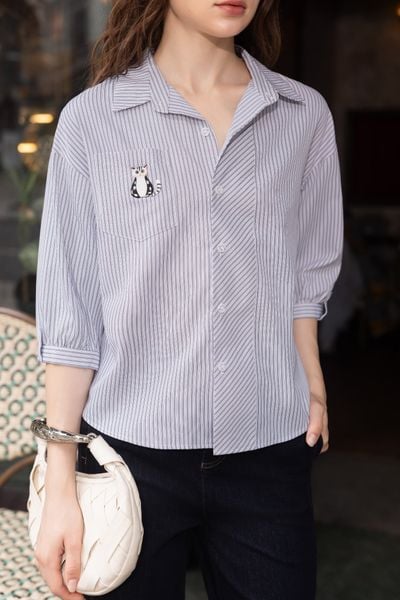  A664-Áo Sơ Mi Sọc Tay Lỡ 