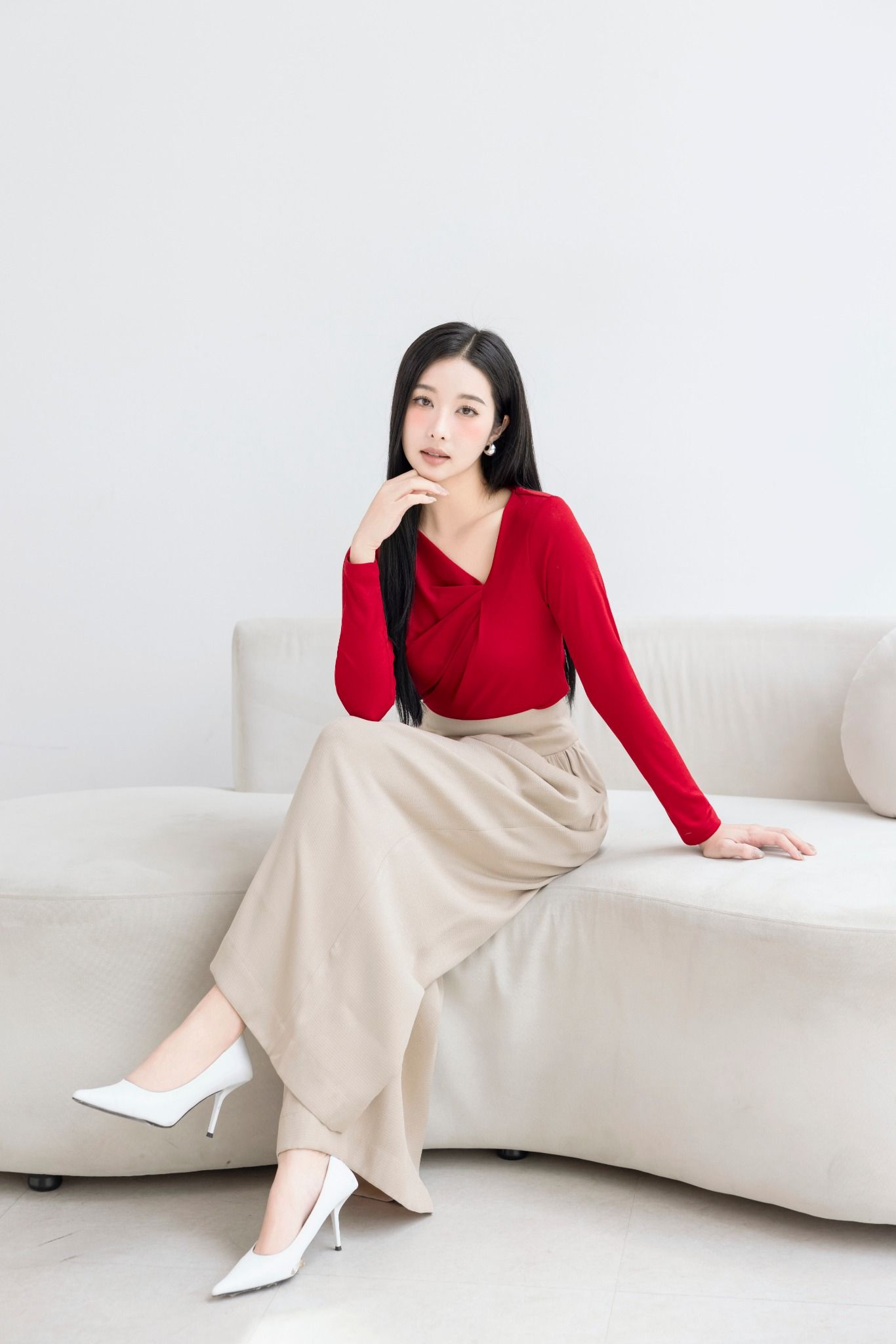  AT30- Áo Thun Cổ Xếp Ly Tay Dài 