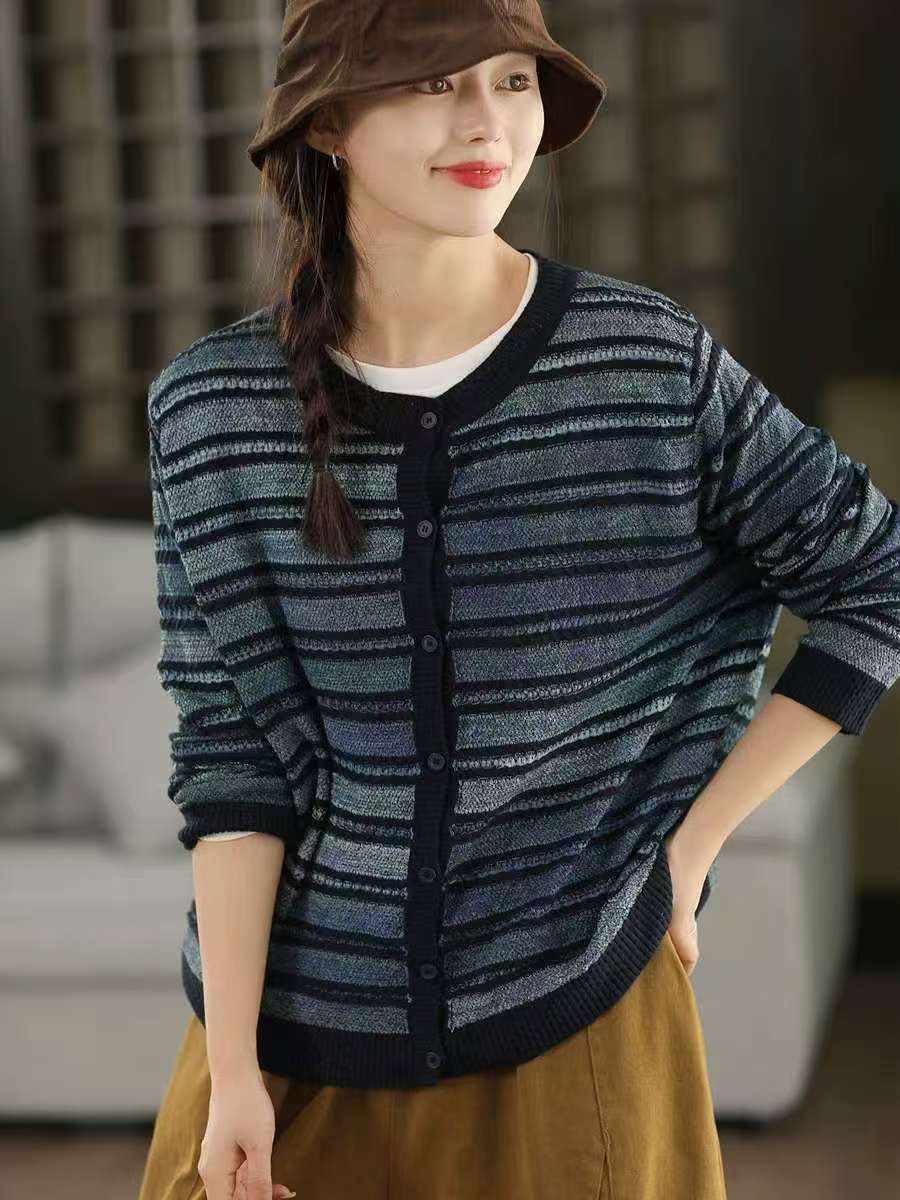  A770-Áo Len Dệt Kim Cardigan Kẻ Sọc Mùa Thu 