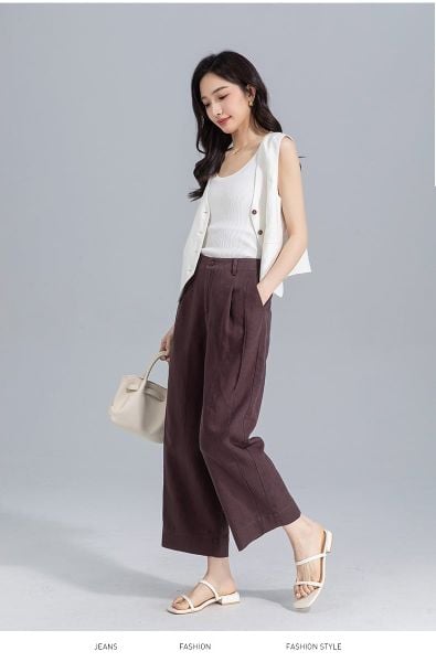  Q261-Quần Linen Lụa Mềm Mại Sườn Đôi 9 Tấc 