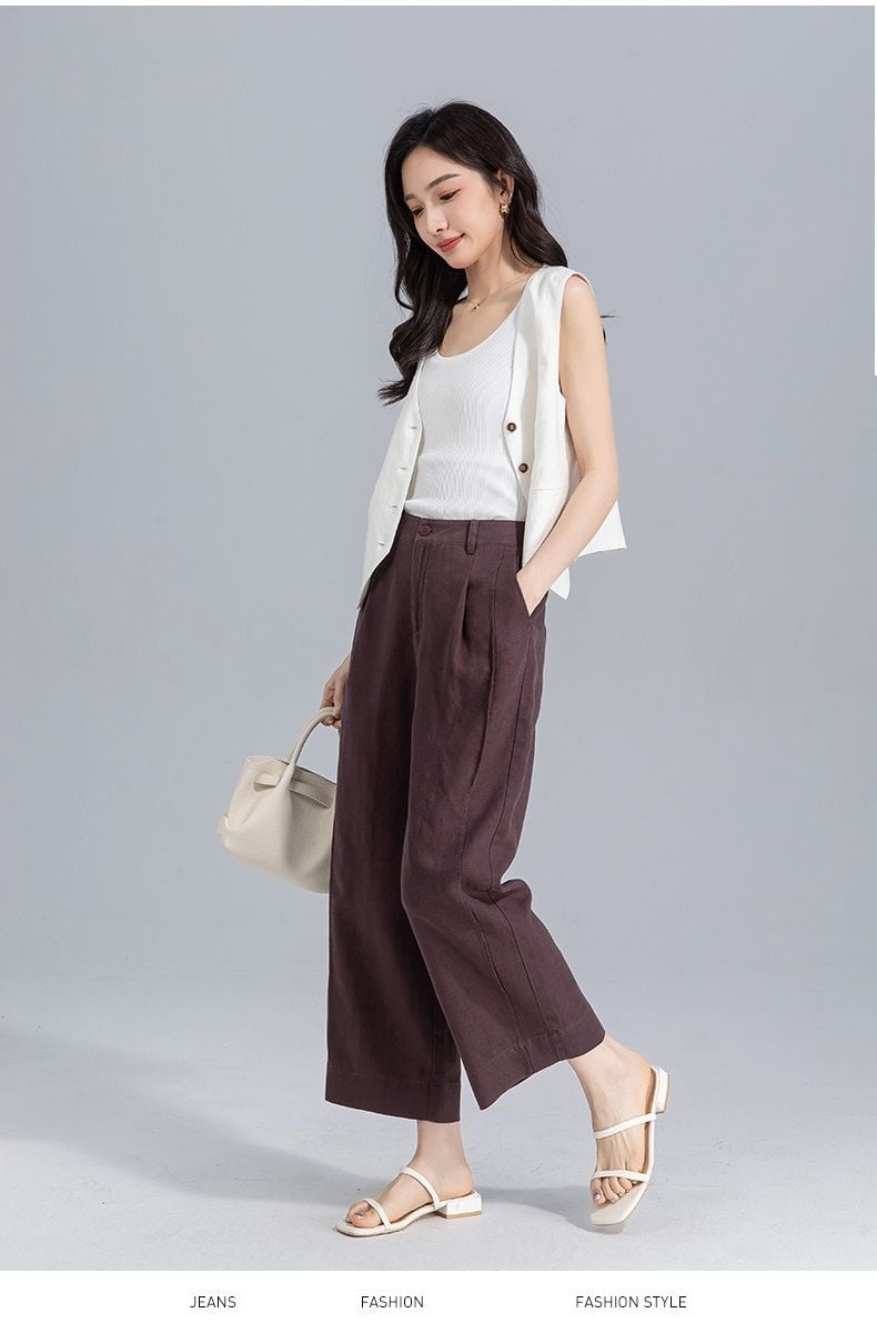  Q261-Quần Linen Lụa Mềm Mại Sườn Đôi 9 Tấc 
