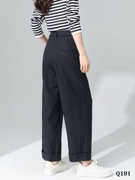  Q181-Quần Lụa Ống Rộng Lật Lai Lưng Cao 9 Tấc 