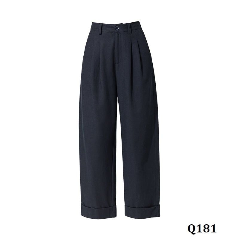  Q181-Quần Lụa Ống Rộng Lật Lai Lưng Cao 9 Tấc 