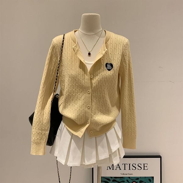  A729-Áo Len Dệt Kim Cardigan Họa Tiết Kiểu Pháp Mùa Thu 