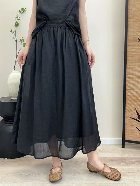  Q267-Chân Váy Ramie Hai Lớp Lưng Thun Xòe Thoải Mái 