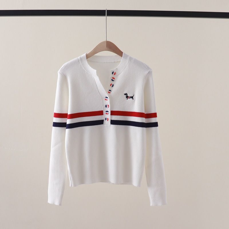  A452-Áo Len Cún Cưng Dệt Kim Dài Tay Có Sọc Cổ V 