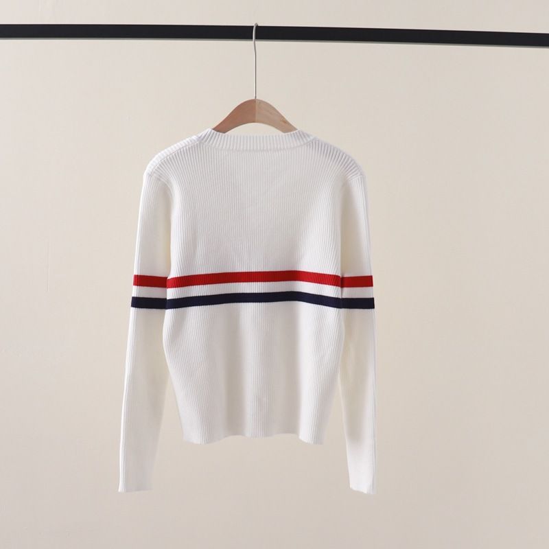  A452-Áo Len Cún Cưng Dệt Kim Dài Tay Có Sọc Cổ V 