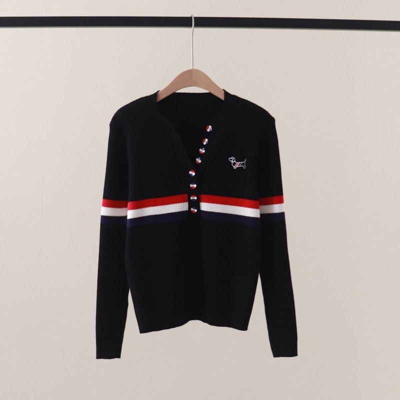  A452-Áo Len Cún Cưng Dệt Kim Dài Tay Có Sọc Cổ V 