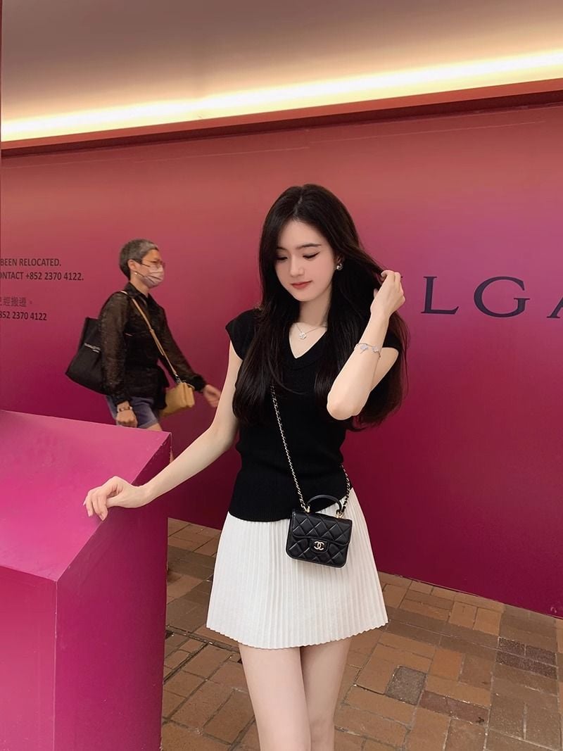  A372-Áo Len Lụa Băng Cổ V Rút Lưng Kiểu Pháp 