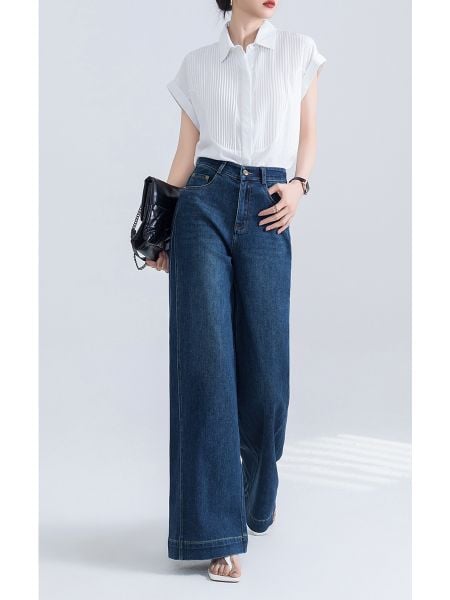  Q297-Quần Jeans Ống Suông Sườn Cách Điệu Lai Kiểu 