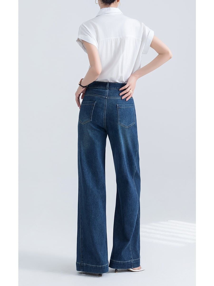  Q297-Quần Jeans Ống Suông Sườn Cách Điệu Lai Kiểu 