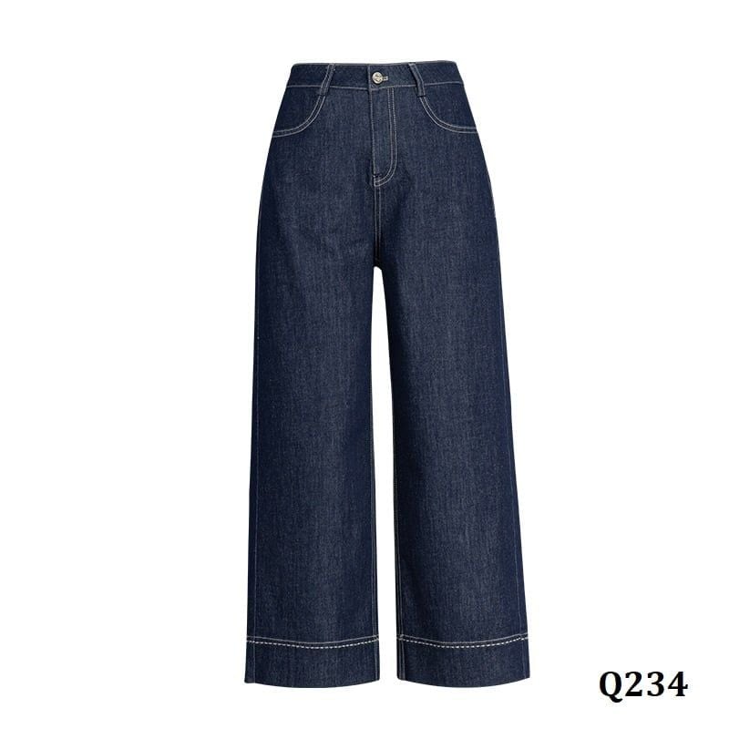  Q234-Quần Jeans Lụa Ống Đứng Rộng Rãi 9 Tấc 
