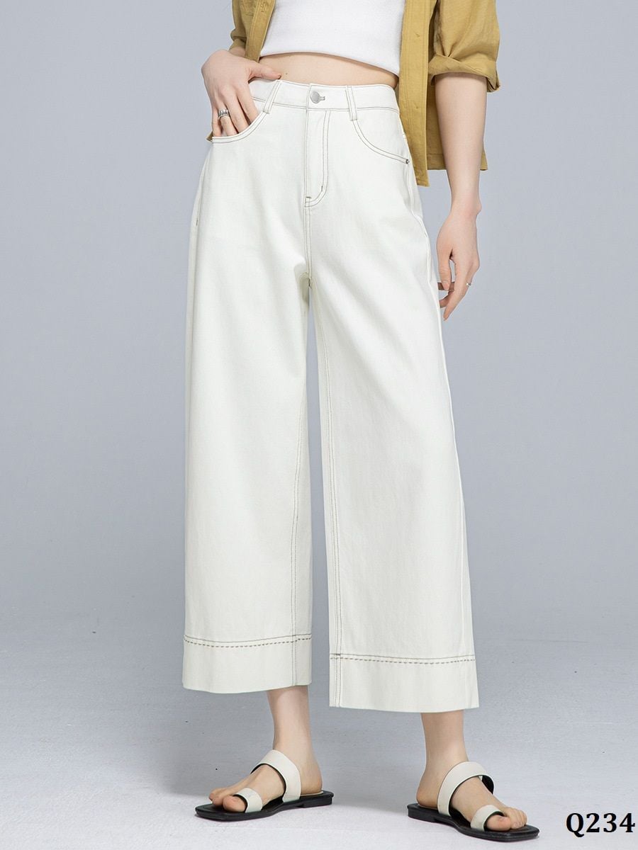  Q234-Quần Jeans Lụa Ống Đứng Rộng Rãi 9 Tấc 