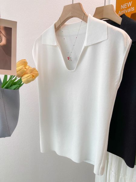  A661-Áo Len Lụa Băng Cổ Bẻ Không Tay Mỏng Mát 