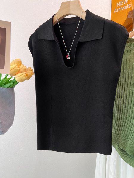  A661-Áo Len Lụa Băng Cổ Bẻ Không Tay Mỏng Mát 