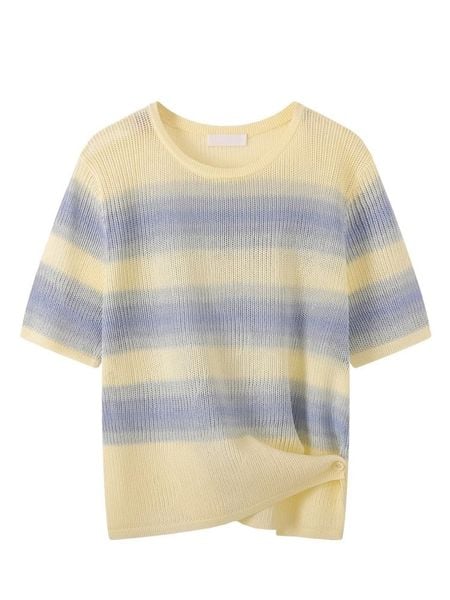  A694-Áo Len Lụa Băng Kẻ Sọc Phối Màu Nút Hông 