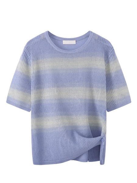  A694-Áo Len Lụa Băng Kẻ Sọc Phối Màu Nút Hông 