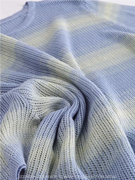  A694-Áo Len Lụa Băng Kẻ Sọc Phối Màu Nút Hông 