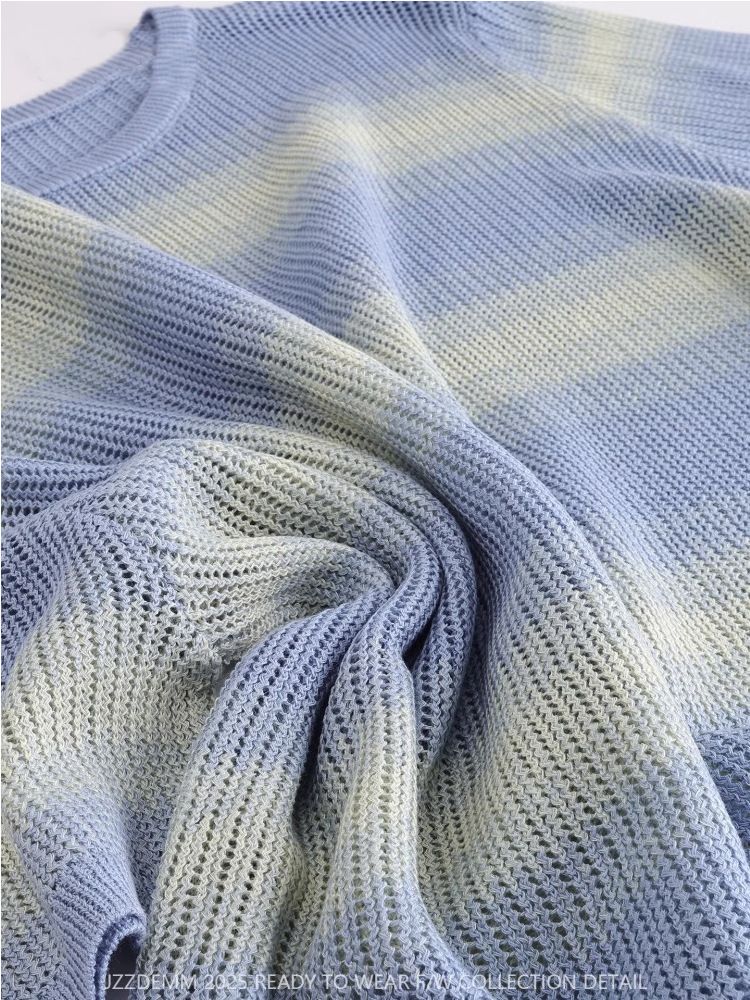  A694-Áo Len Lụa Băng Kẻ Sọc Phối Màu Nút Hông 