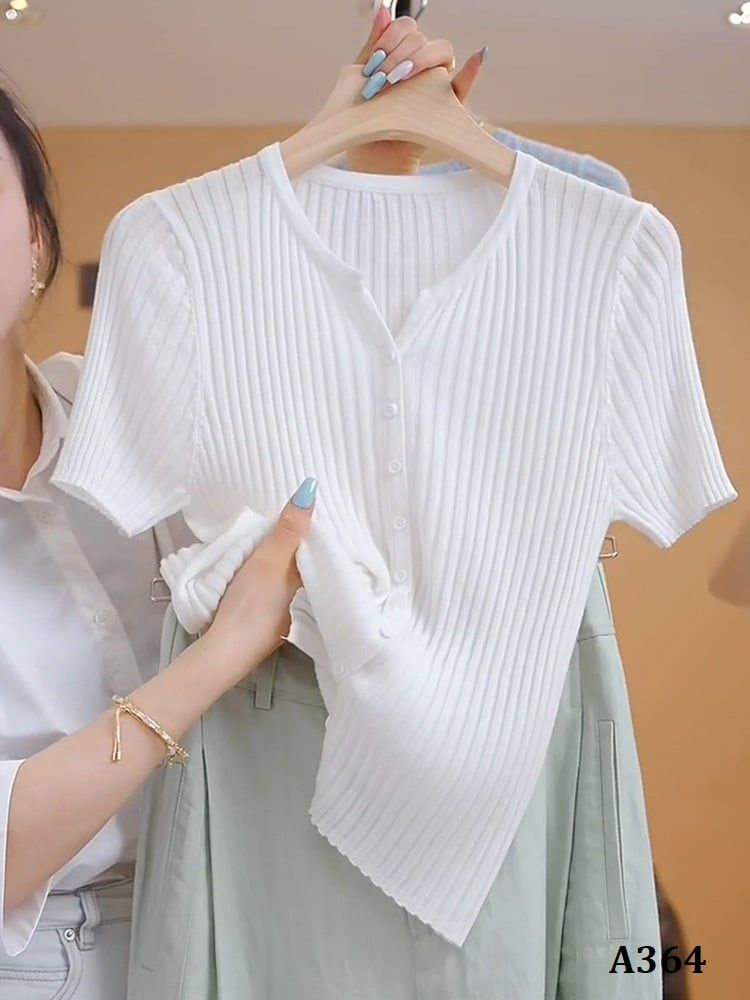  A364-Áo Len Lụa Cổ V Sọc Pháp 