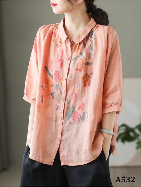  A532-Áo Ramie Hoa Lá Khoe Sắc 