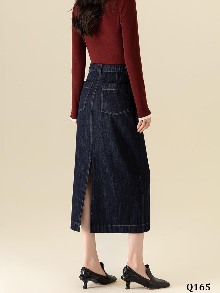  Q165-Chân Váy Jeans Lưng Thun 