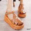  G117-Giày Sandals Da Thật Retro Hollow Mũi Tròn 