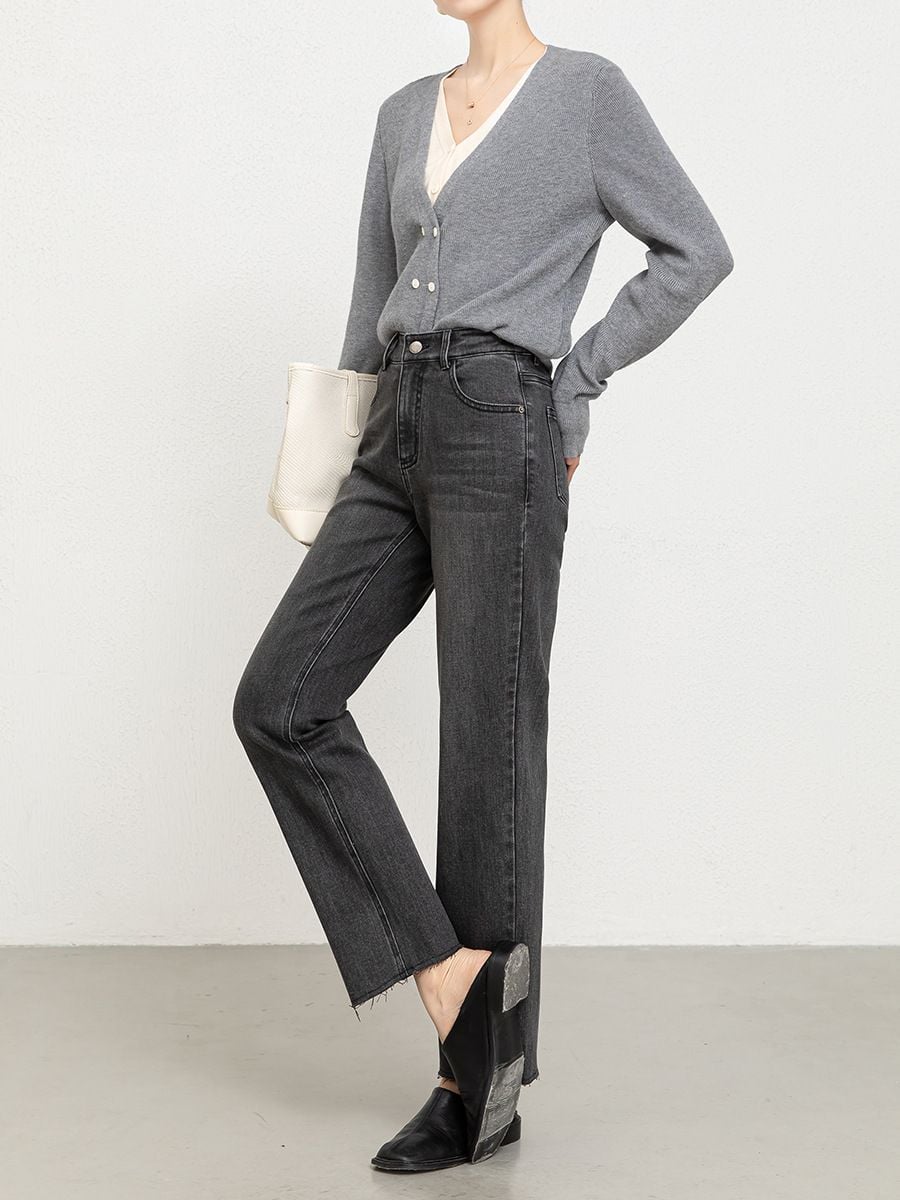  Q374-Quần Jeans Ống Đứng Co Dãn 4 Chiều Lai Tua Rua 9 Tấc 