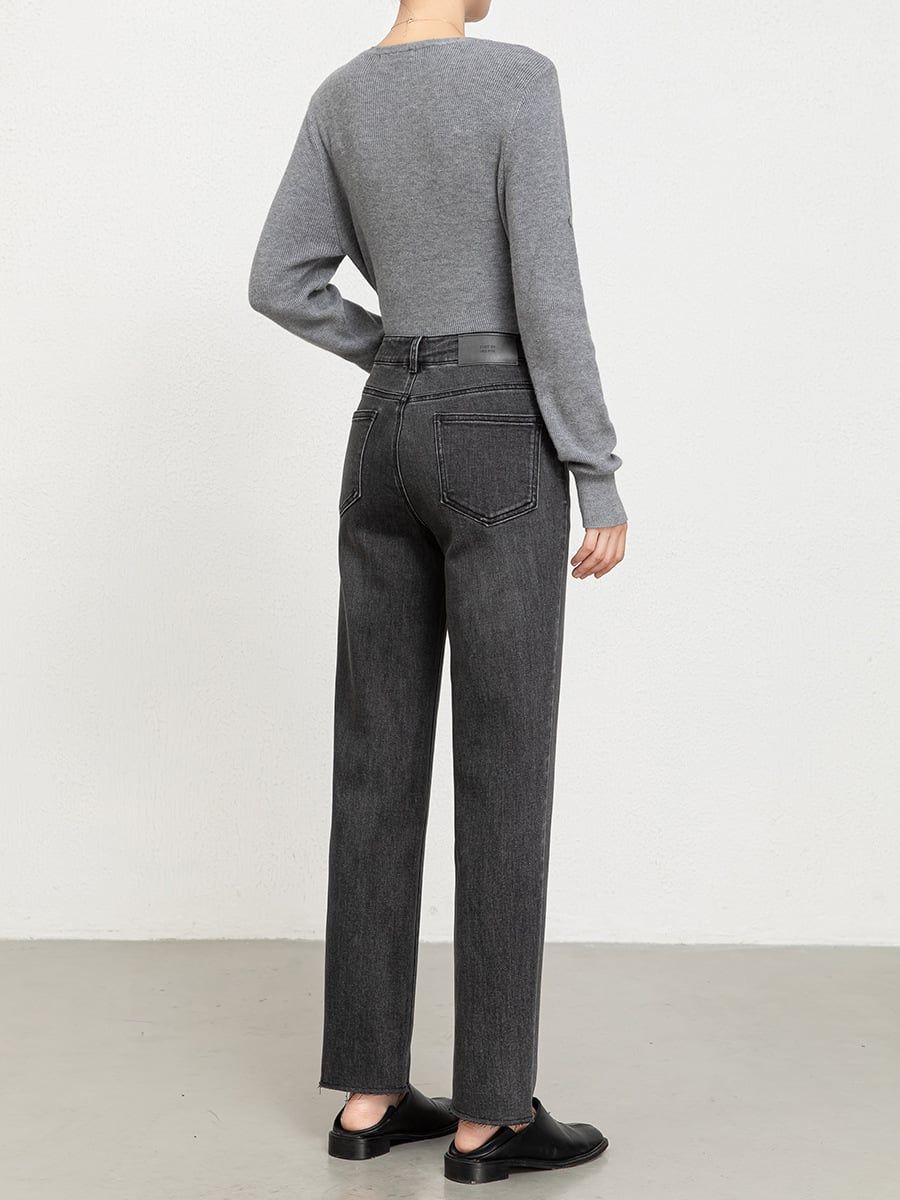  Q374-Quần Jeans Ống Đứng Co Dãn 4 Chiều Lai Tua Rua 9 Tấc 